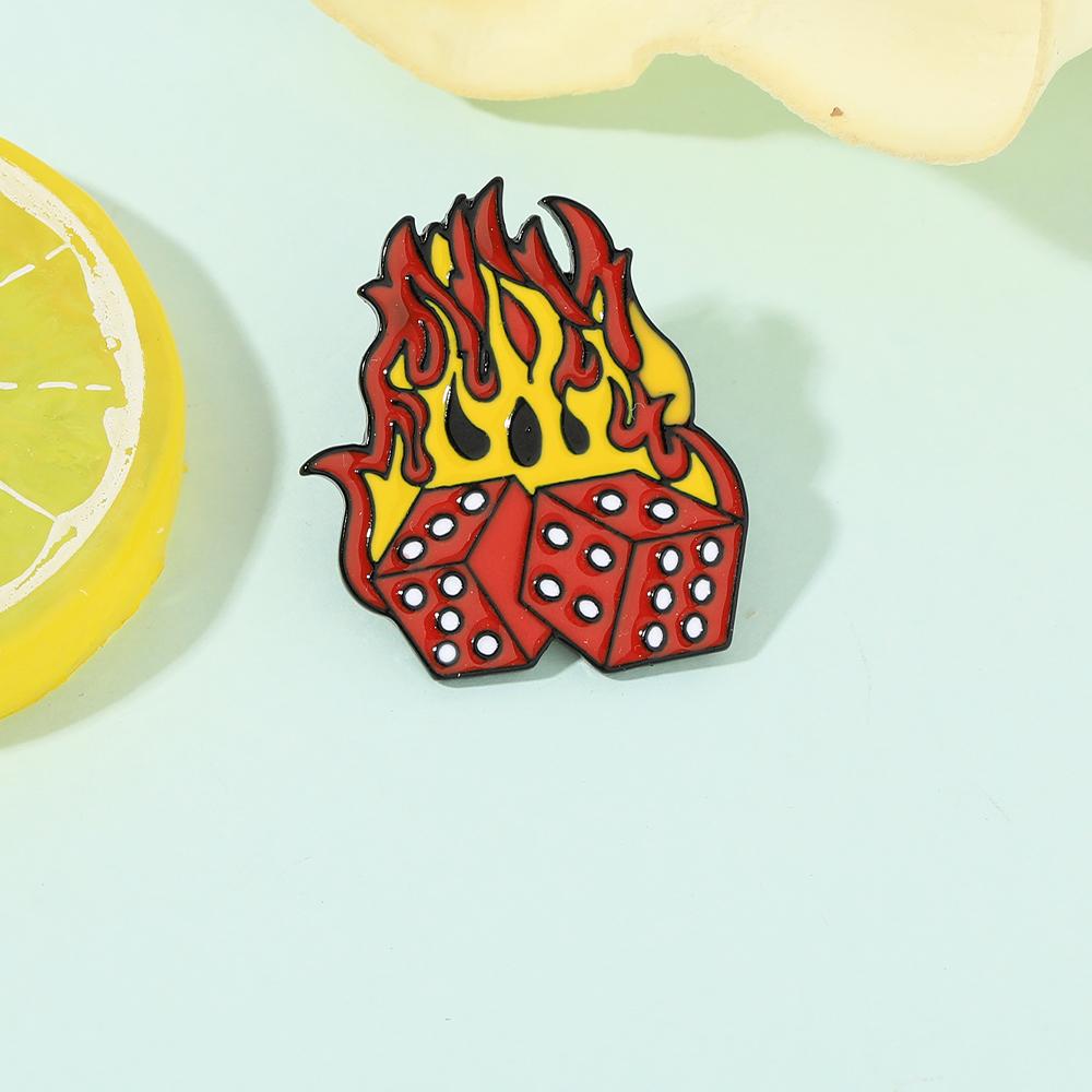 Funny Fire Dice Design Enamel Brooches Red Yellow Colors Metal Pins Backpack Bag Wallet Badge Accessories