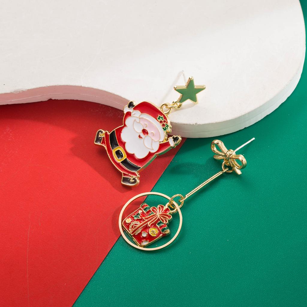 Christmas Series Alloy Oil Drop Inlaid Diamond Reindeer Bell Santa Claus Christmas Tree Earrings Versatile Earrings Ear Jewelry