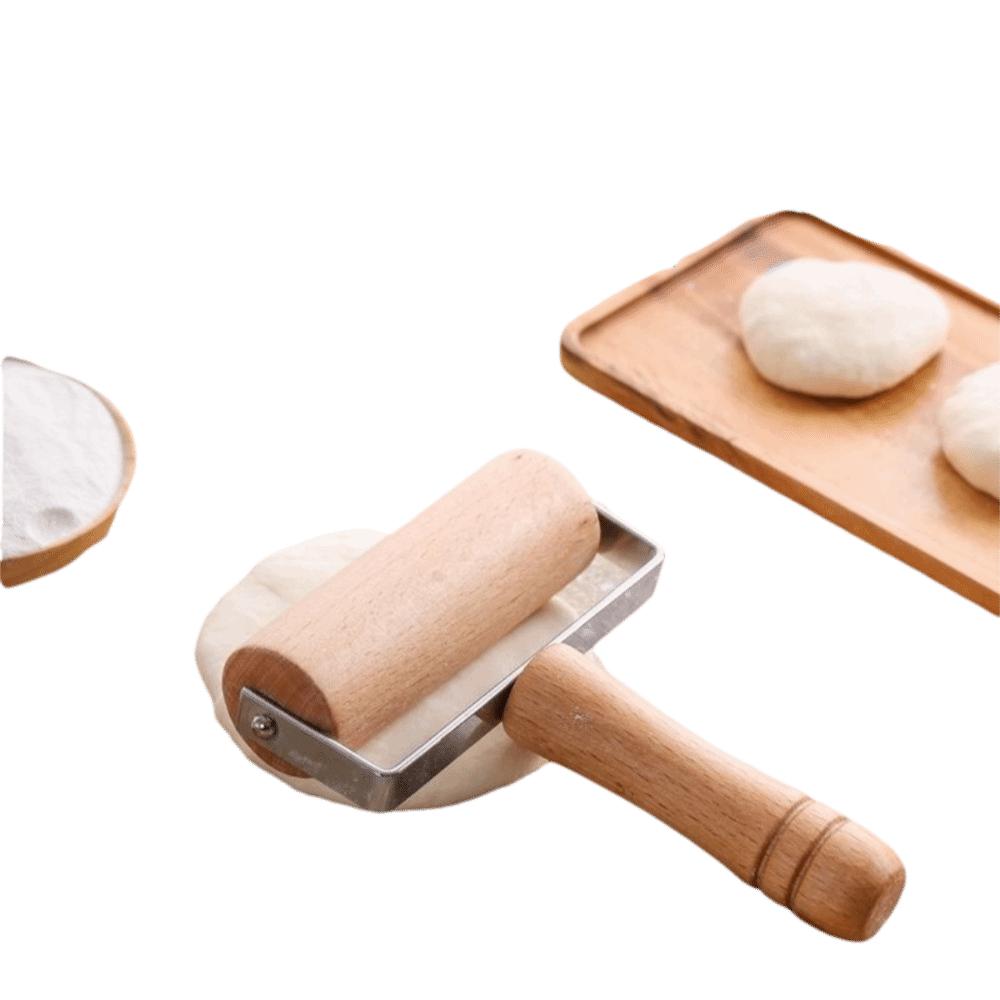 Beech Wood Small Rolling Pin Food-Safe Smooth Polished Wooden Dough Roller Metal Frame Rotatable Pie Rolling Pin Baker