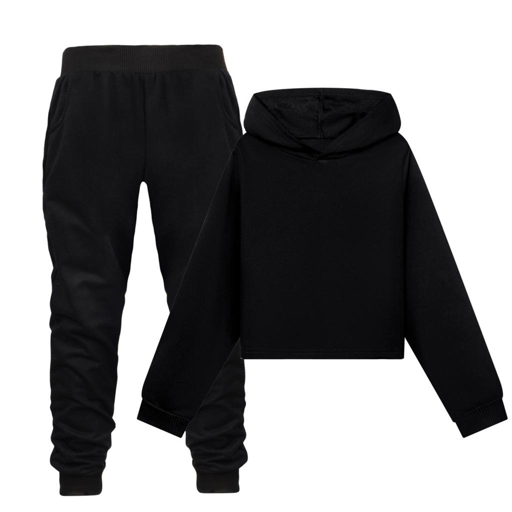 Children's Hooded Top And Trousers Two-piece Sportswear Set Long-sleeved Solid Color Clothing Set