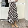 navy blue skirt women's spring and autumn new high waist drape fashion retro medium and long A-shaped irregular plaid umbrella skirt