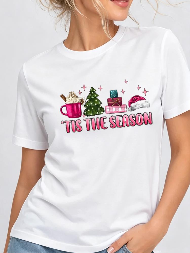(Asian Size) faith cute flower Print Woman Clothing New Year T Shirt Christmas Festival Tee Women Fashion Top Short Sleeve Graphic T-shirt