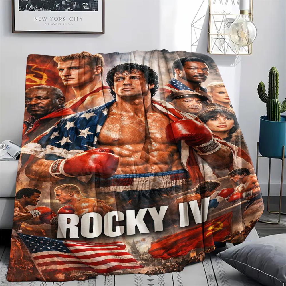 1Pc Rocky Print Flannel Blanket, High Quality Comfortable for All Seasons, Home Decor, Warmth and Comfort, Perfect for Christmas Gifts