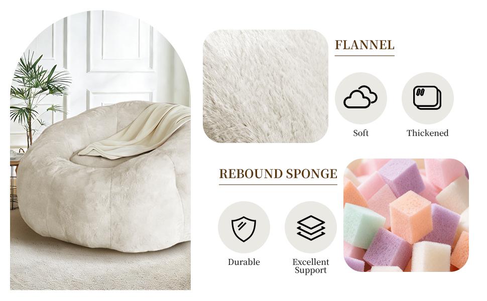 Large Round Bean Bag Lounge Chair with Enhanced Stability for Versatile Living Room and Bedroom Relaxation