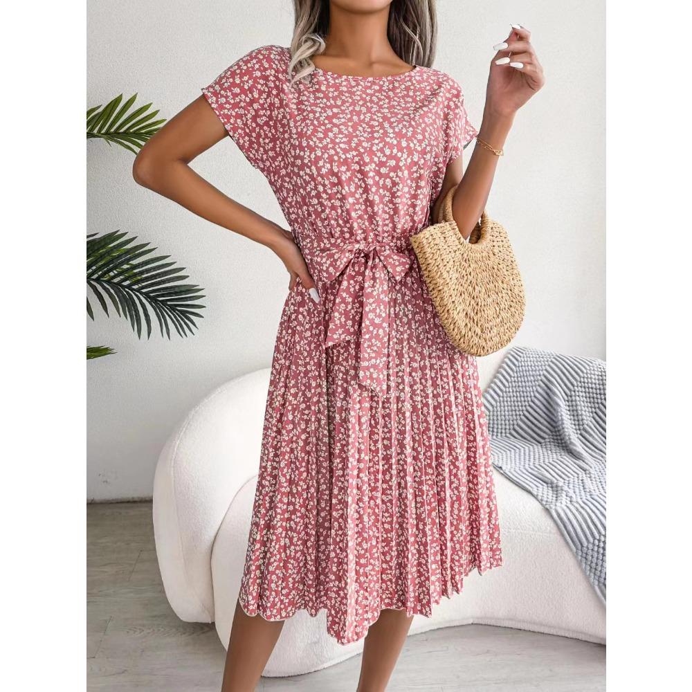 GMXIA Frühling Sommer Lässig Kurzarm Floral Plissee Rock