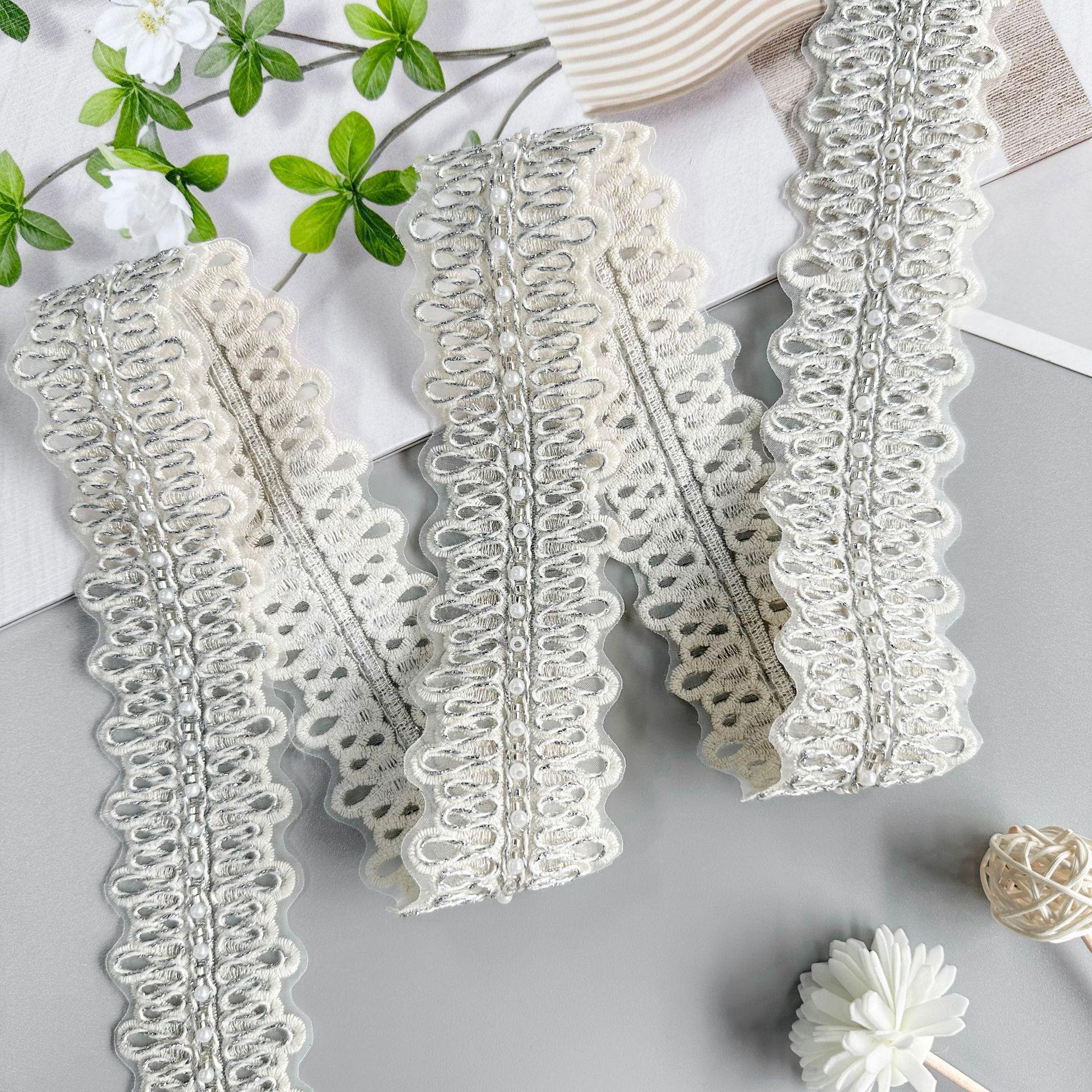 

Embroidery Barcode Lace 5Cm Beads Car Bone Line Decorative Clothing Window Decoration Luggage Shoes And Hats Accessories Lace Accessories T3181 silver one size