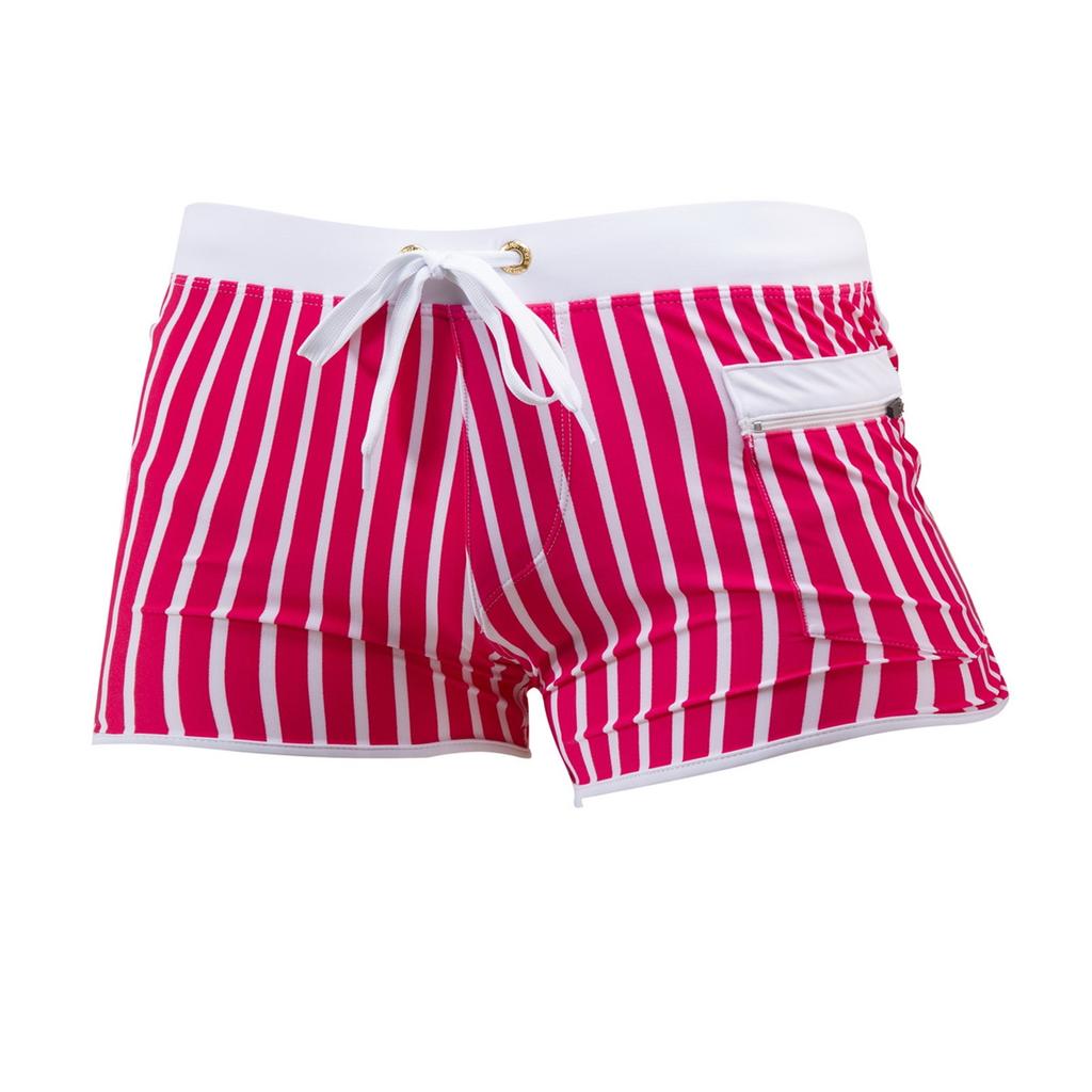 Classic Stripe Men Swim Trunks Drawstring Boxer Briefs with Zipper Pocket Fashion Swimming Trunks Beach Shorts Surfing Swimwear