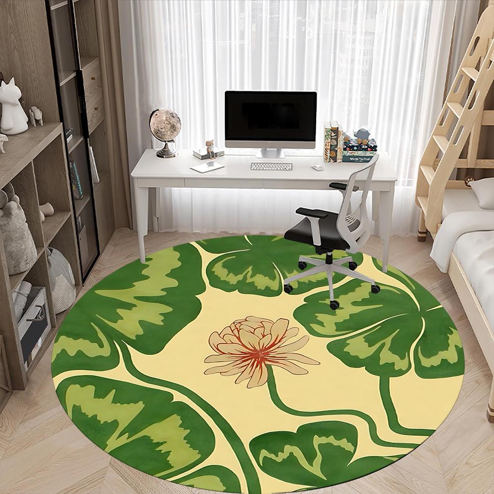 1pc Lotus Leaves Office Round Area Rug,  Mat Suitable For Office, Under Office Chairs Bedroom Living Room Home Decor, Room Deco