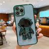 Fashion Glitter Astronaut Foot Stand Phone Case For iPhone 16 15 14 13 11 Pro XR Xs Max 12 Mini Plating Holder Cover On 7 8 Plus