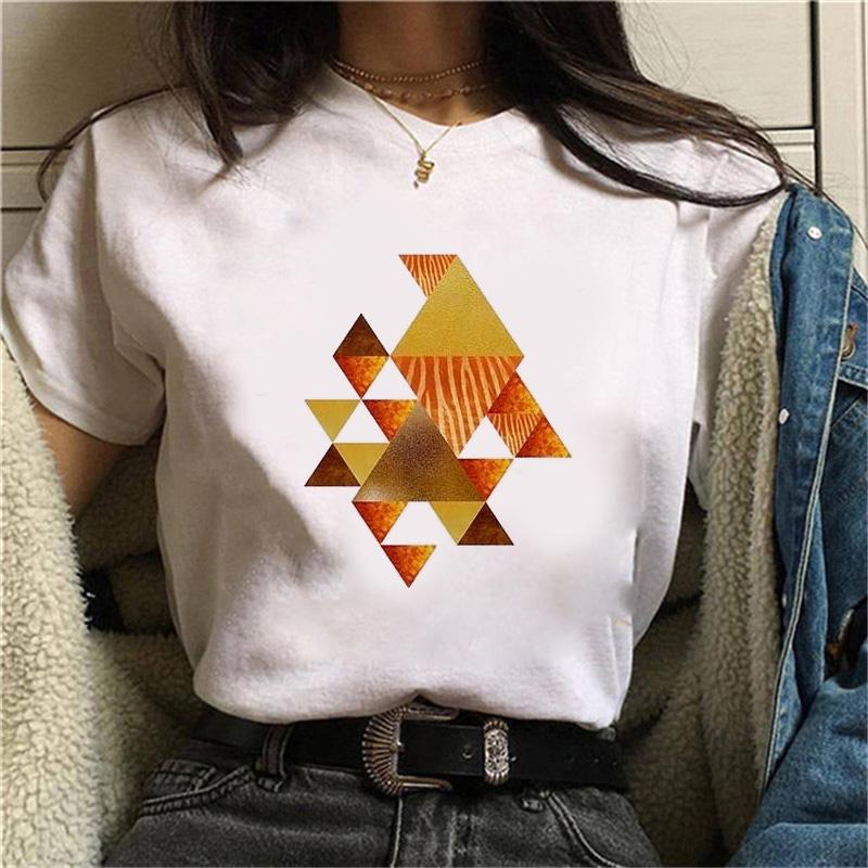 Kobiety piękna geometria czarna zabawna koszulka z nadrukiem dziewczyna śliczna koszulka z krótkim rękawem Harajuku 90S ubrania Drop