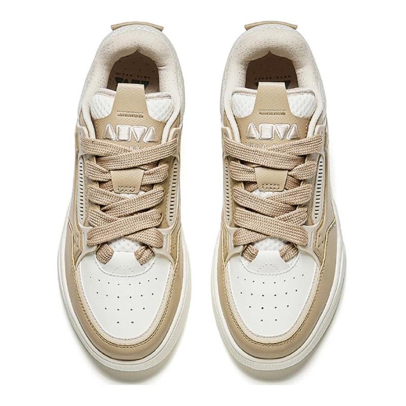 Anta AOJIE Anti-Slip Wear-Resistant Low-Top Skateboard Shoes Men's White Brown Sneakers