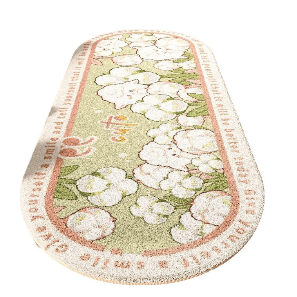 Ins Fresh Bedroom Rug: Cute Flower Design, Cool & Dirt-Resistant, Thick Non-Slip Foot Mat for Bedside or Coffee Table.