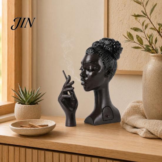 Decorative Incense Burner For Home Holder, Black Woman Head Sculpture, Multifunctional Desk Female Holder Decor Suitable for Bedroom and Living Room,
