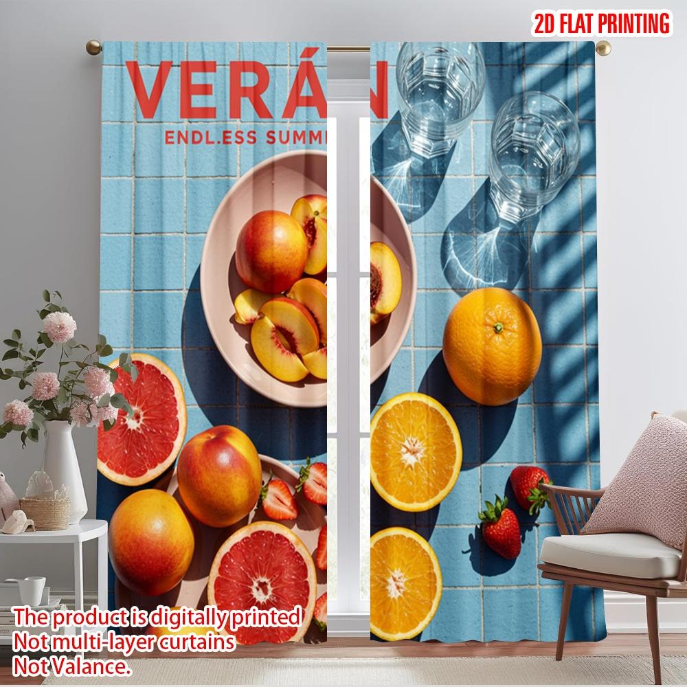 

2 шт. 2D плоская печать Шторы для окон Verano Бесконечное лето Фрукты Полиэстер Без электричества Праздничный праздник Идеально для 52.50×116.00 CM 2pcs