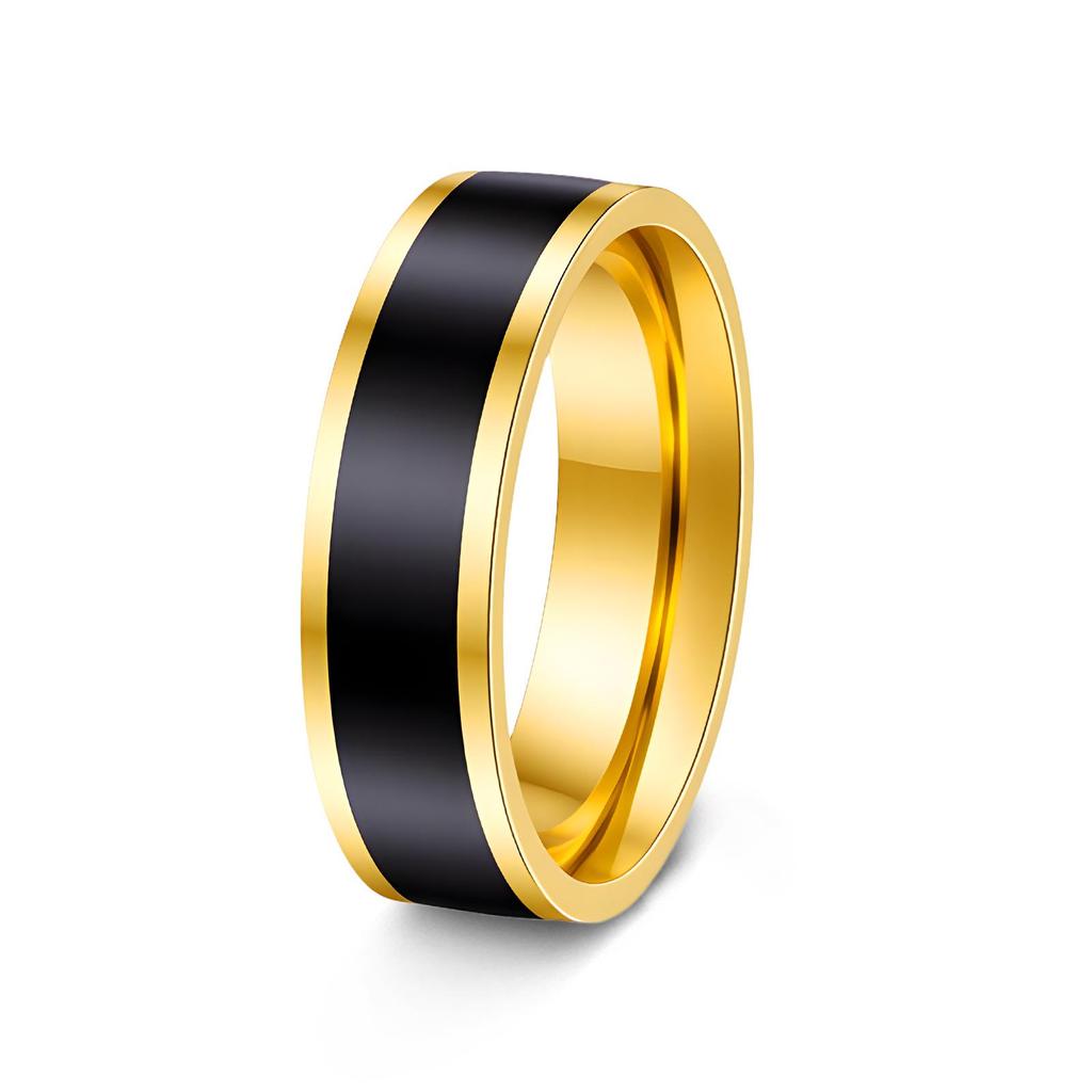 Japanese Korean INS Style Black Stripe Stainless Steel Couple Ring Set