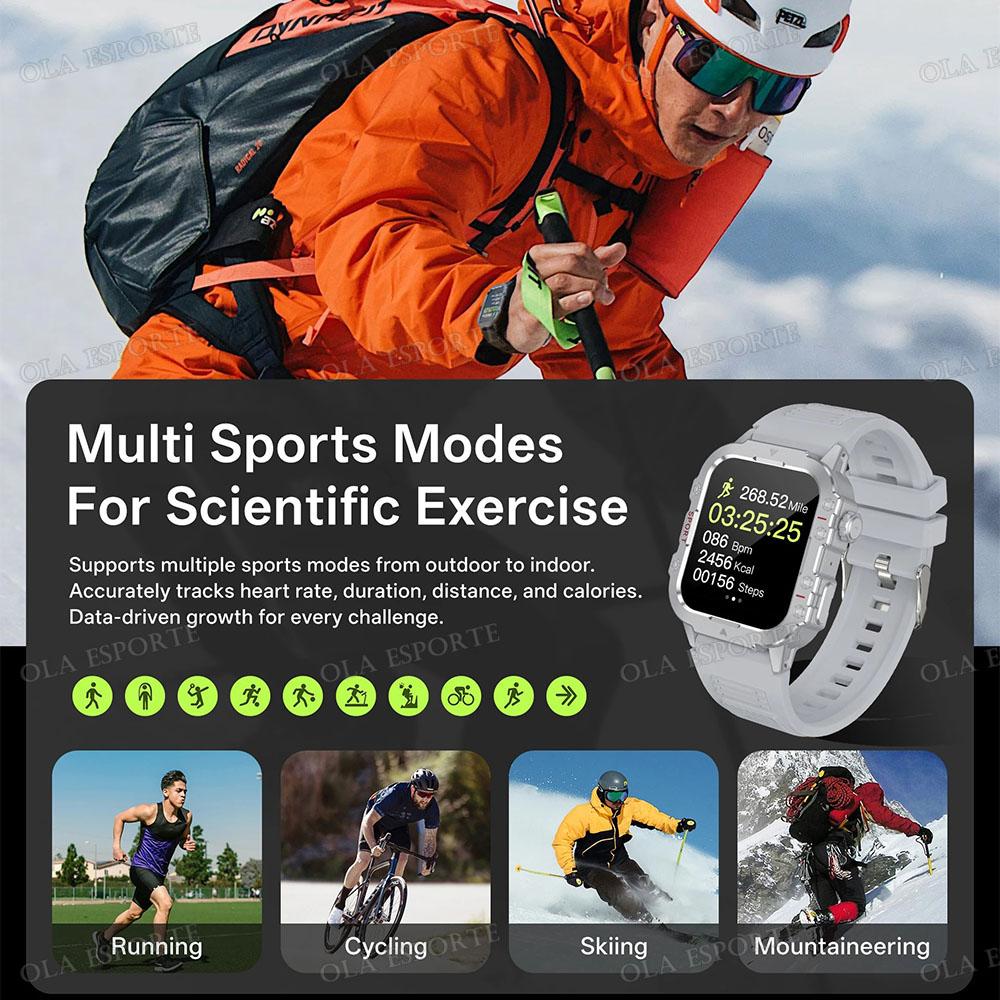 New Outdoors Smart Watch LED Flashlight IP68 WaterProof Multi-Sport Mode Heart Rate Blood Oxygen Monitoring Men Smartwatch
