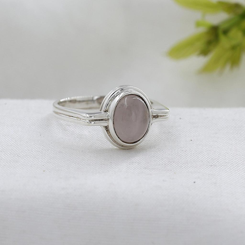 Rose Quartz Silver Ring, Pure 925 Sterling Silver Handmade Jewelry, Silver Jewelry, Unisex Ring Ar8945