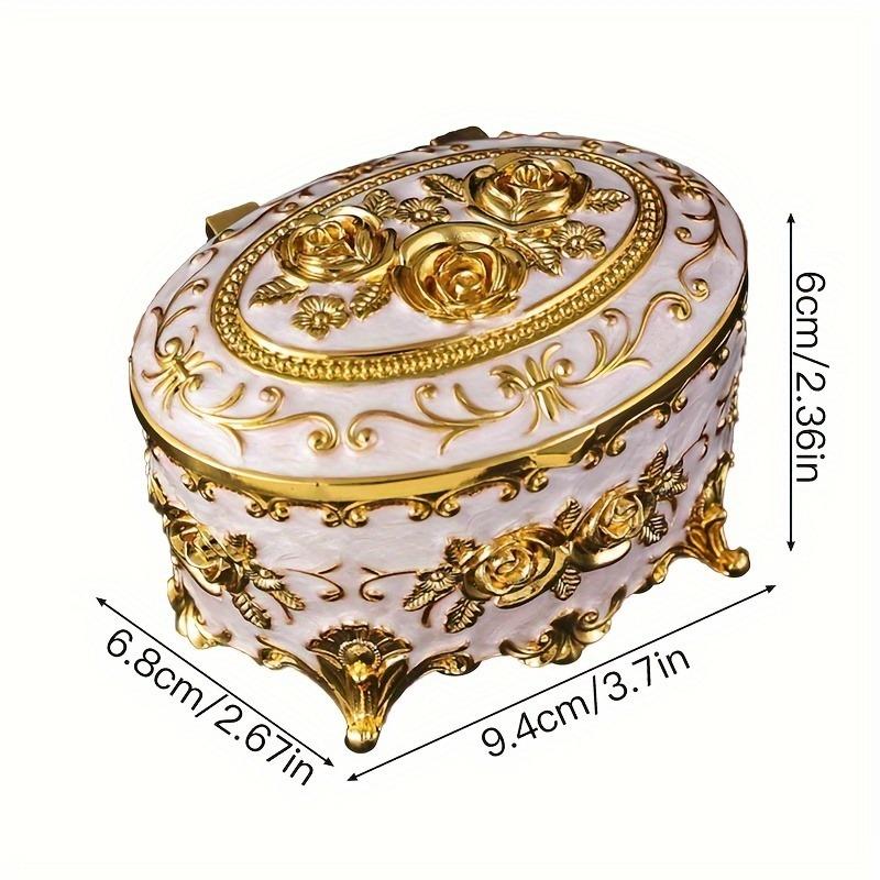

Rose Flower Jewelry Box Retro Home Vanity Metal Storage Box Decorative Trinket Organizer for Rings Earrings & Small Accessories бежевий