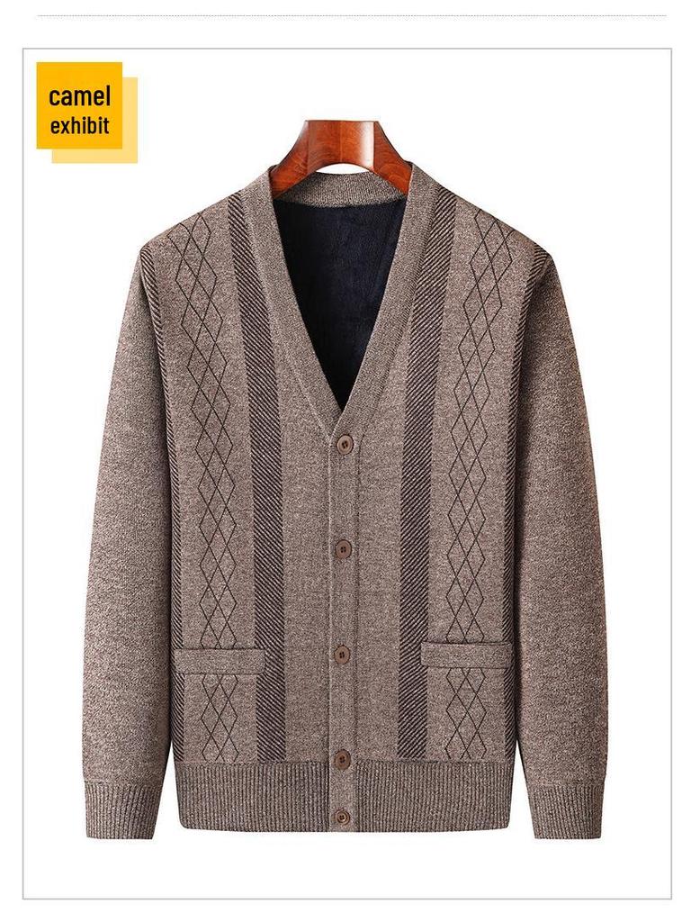 Warm Fleece-Lined Cardigan for Middle-Aged and Elderly Men: Knitted Sweater & Thick Grandpa Jacket