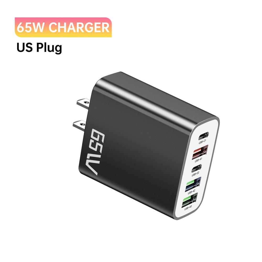 Total 65W USB C Charger Type C PD 5 Ports Mobile Phone Quick Fast Charging Wall Adapter for iPhone 16 Pro Xiaomi 15 Samsung S24