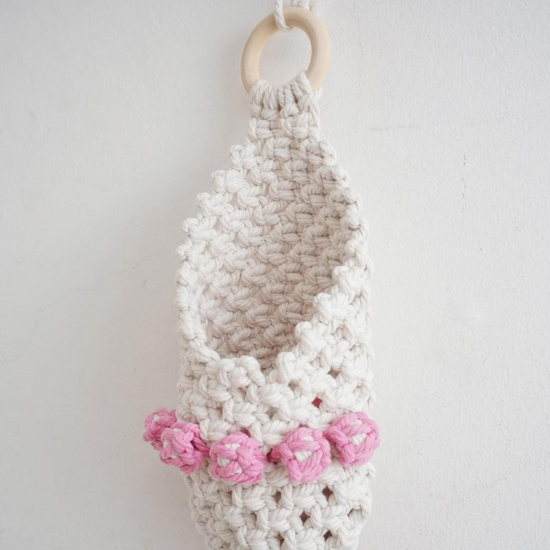 Cotton Weave Wall Pocket Wall Hanging Basket, Apartment Decorative Basket for Flower Display Plant and Home Organization