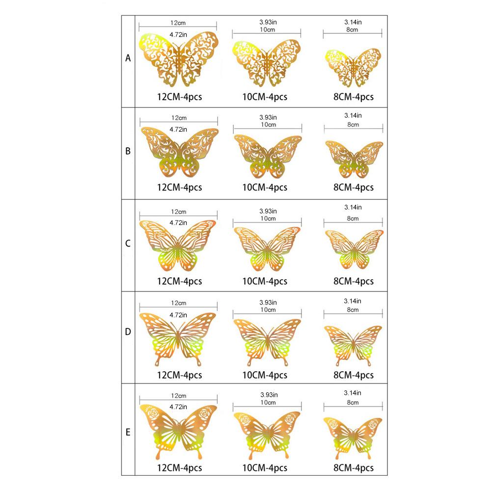 12pcs set 3D Butterfly Wall Stickers Hollow Butterfly Decoration DIY Art Decor Crafts for Bedroom and Living Room Decor