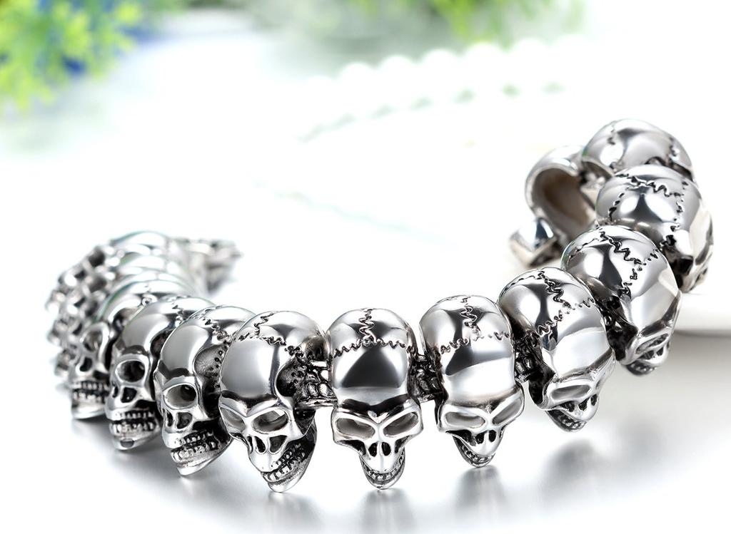 Armband Gothic Totenkopf Kette Edelstahl Silber [JEWELRYWE] Herren