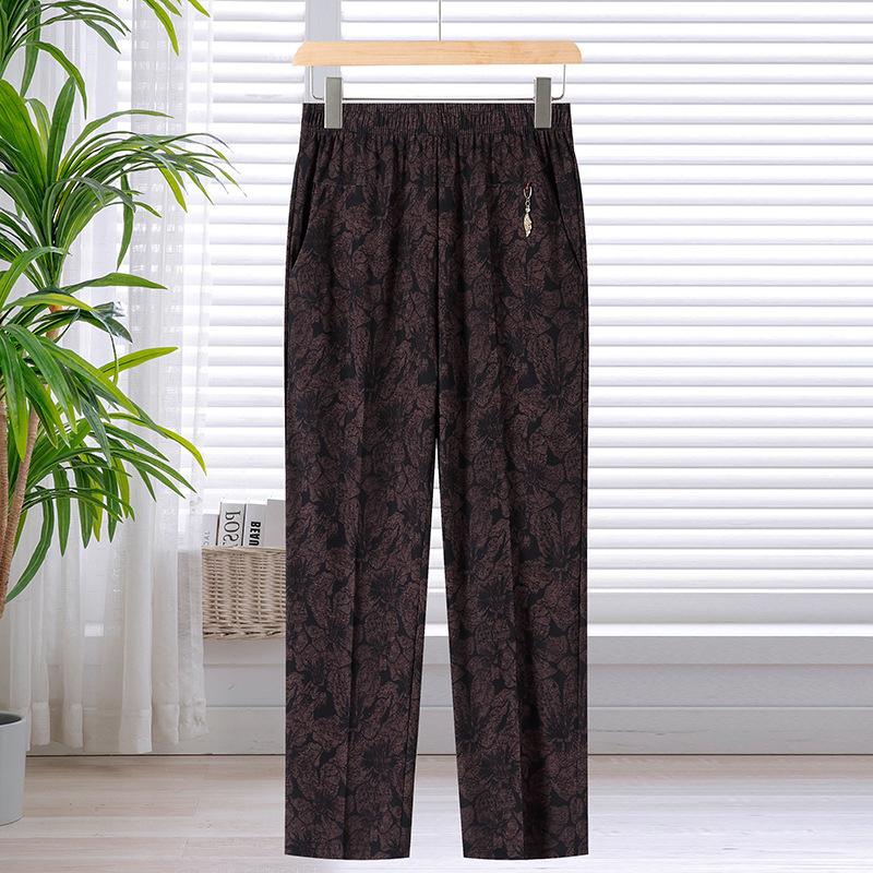 

Мамины летние брюки Тонкие брюки Брюки для женщин среднего возраста Летние брюки с принтом Высокая талия Прямые брюки XL красный