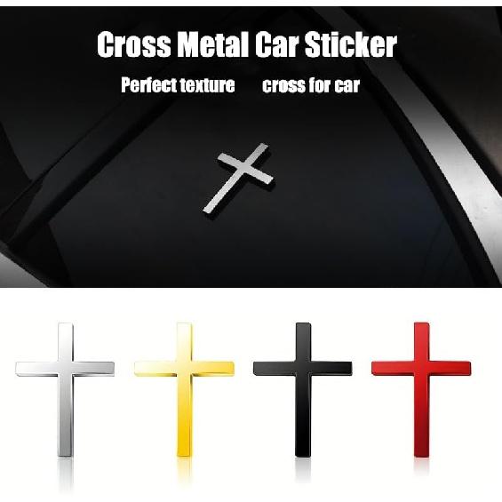 3D Christian Cross Car Decal - Metal Jesus Stickers for Cars, Trucks, SUV, Bible Religious Auto Emblem, Waterproof Chrome Silver Adhesive Backing