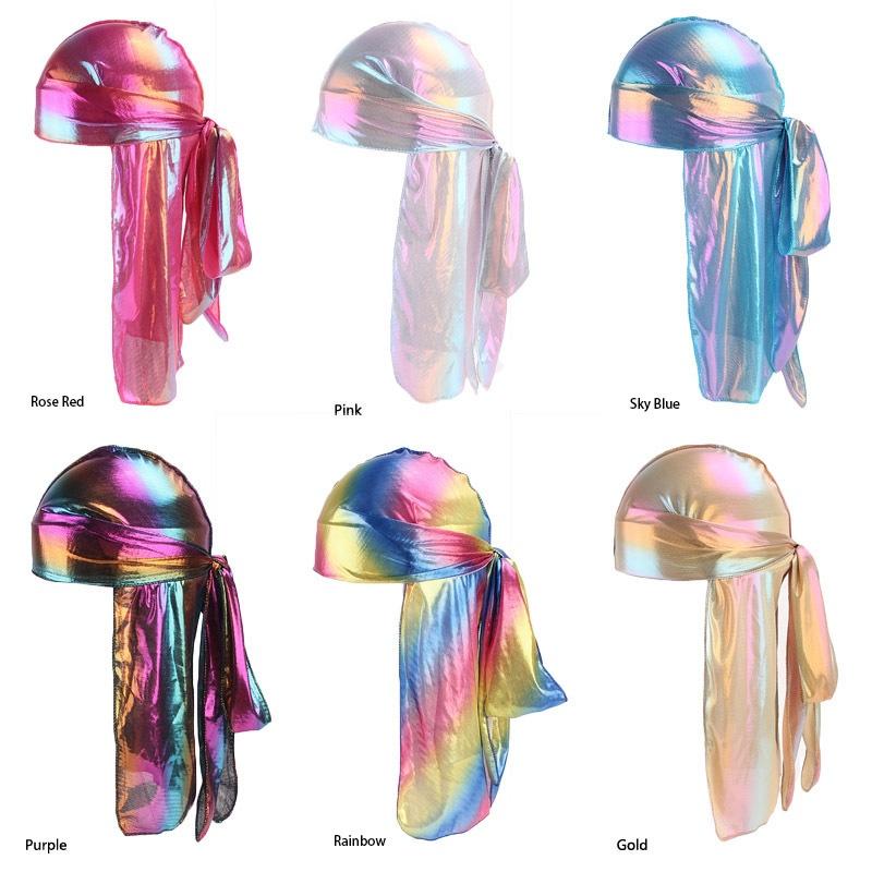 Männer Frauen Laser Bandana Turban Hut Mit Glitzer Regenbogen Stirnband Und Verstellbarer Passform