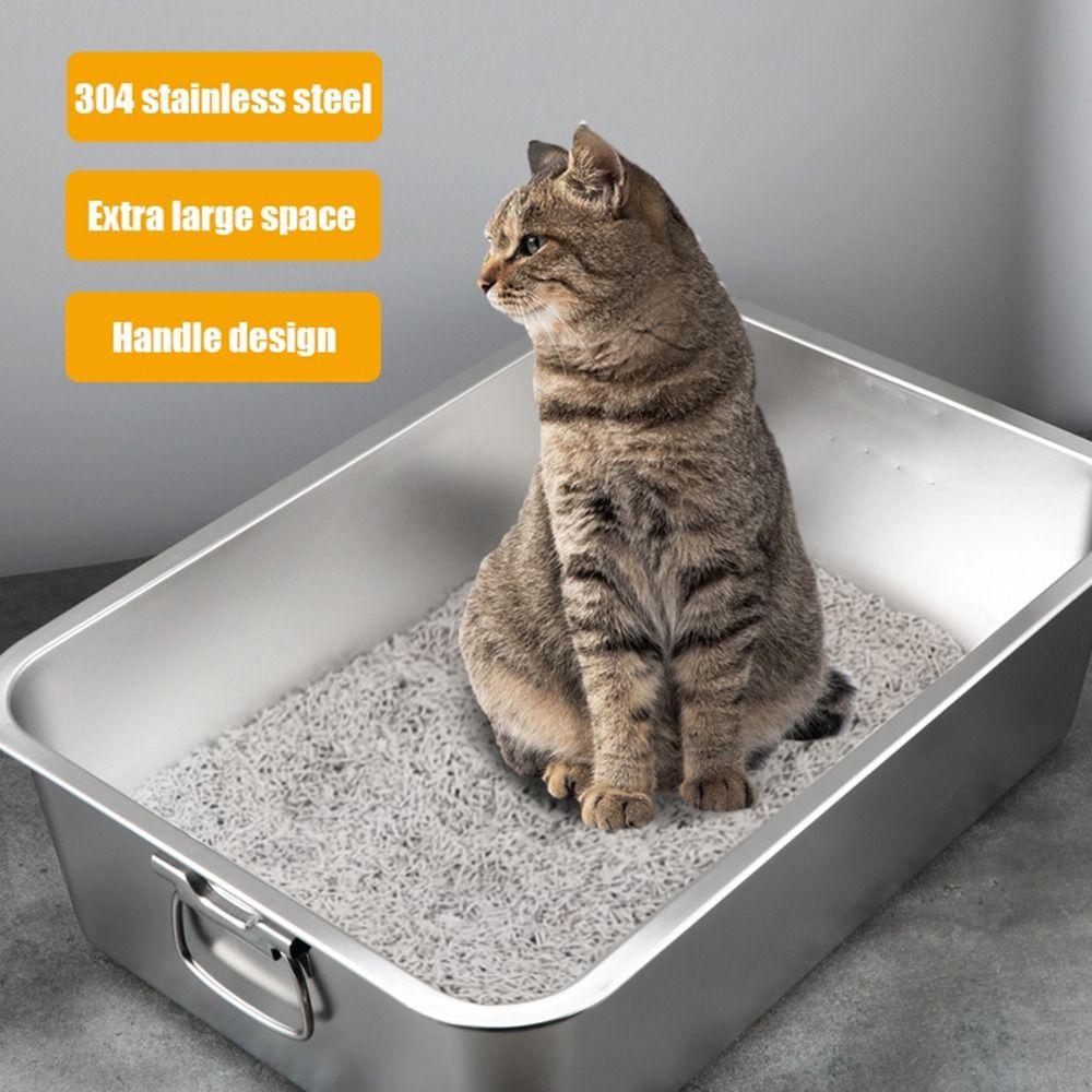 With Handle Litter Pan Open Top Cat Toilet Durable Cat Litter Box  Home