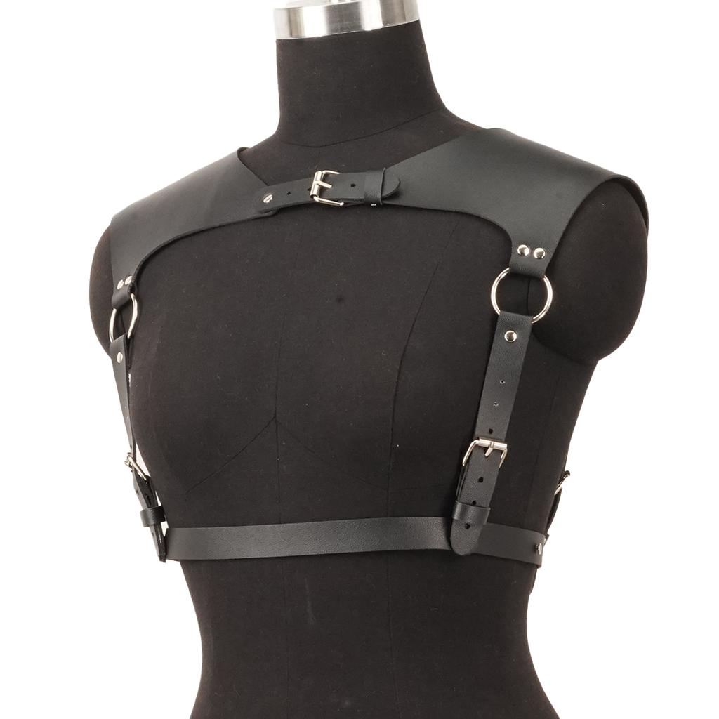 Women Fashion Belt Pu Leather Body Shoulder Armor Chest Harnesssword Belt Shoulder Strap Harness Women Clothing Open Cage Bra