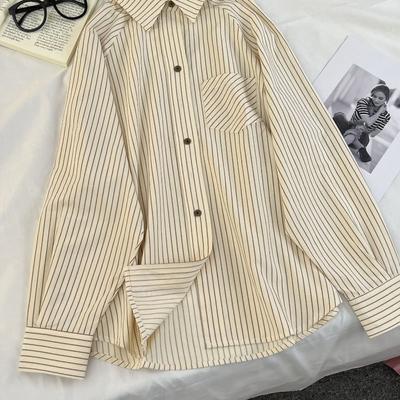Striped Raglan Sleeves Women's Shirt Spring Autumn Japanese Ladies Long Sleeved Blouse Loose and Simple Inner Laydown Bottom Shirt