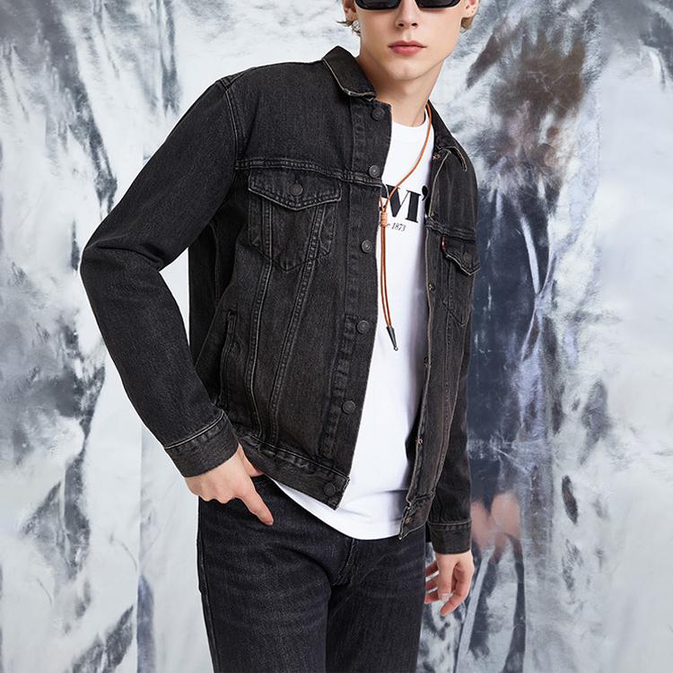 Levis Vintage Front Pocket Collar Long Sleeve Denim Jacket Men Jackets Black Gray 72334-0584