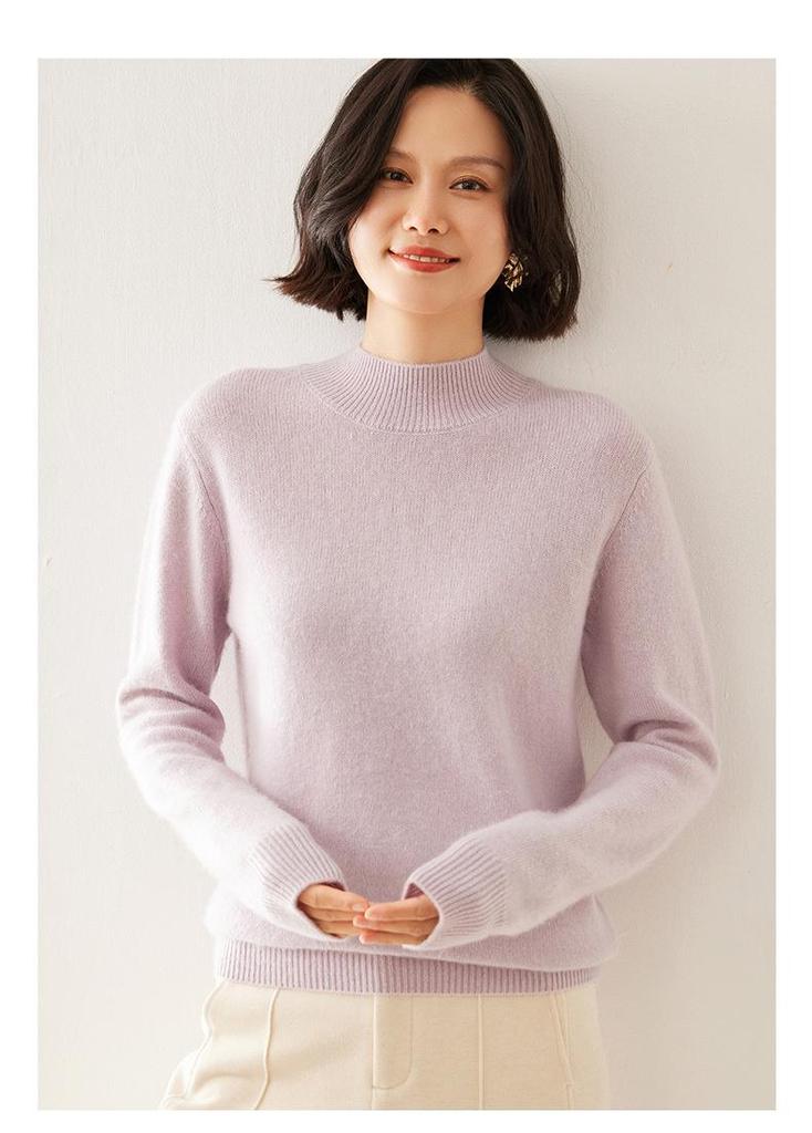 Women's Classic Cashmere Sweater - Autumn/Winter Style, Seven-Stitch Half-High Collar, Regular Shoulder, Long Sleeve, Solid Color, Commuter-Friendly.
