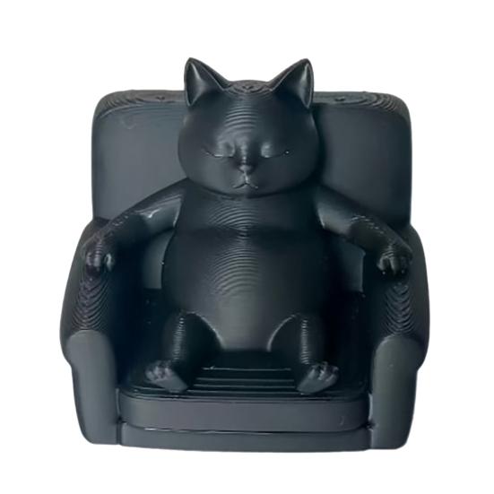 3D Printed Lazy Cat Figurine Matte on Sofa Black