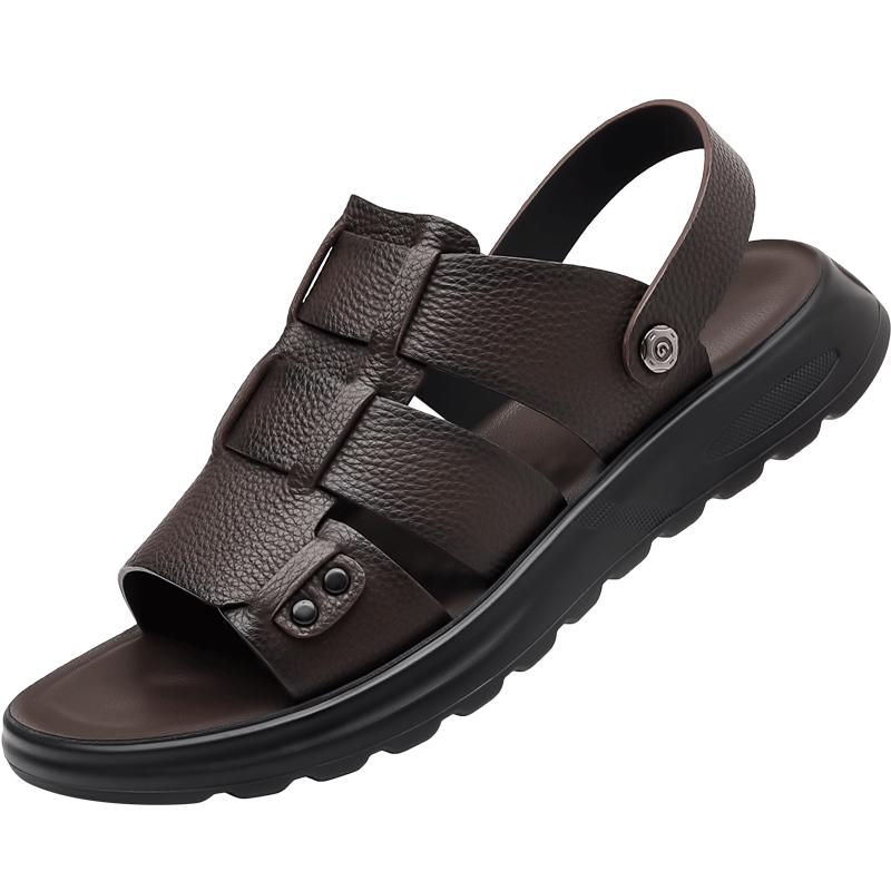 

Fashion Summer New Genuine Leather Sandals for Men Outdoor Casual Fashion Non-slip Breathable Roman Shoes Comfortable Beach Slippers 38 коричневый