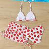 Girls Three Piece Bikini Swimsuit Set Strawberry Print Halter Neck Top Bottom and Skirt Swimwear for Kids Summer Beachwear
