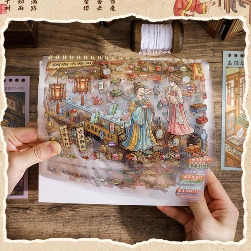 Tang Dynasty 3D Cabin Stickers Ancient Shop Theme Scene Sticker Book  Gift Giving