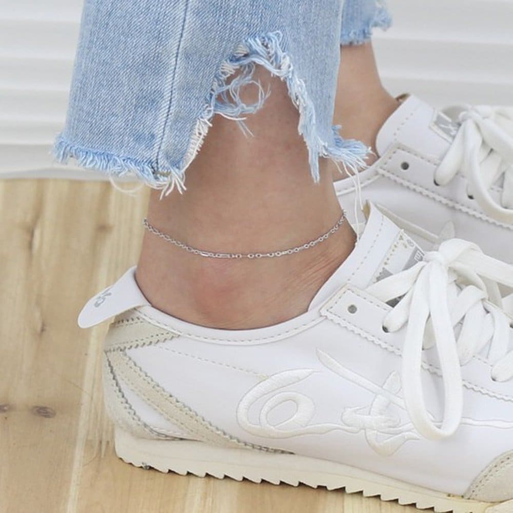 Hermosa J A023 Silver 925 Silver Anklet Silver Anklet Square Layered Anklet Clip Real Anklet