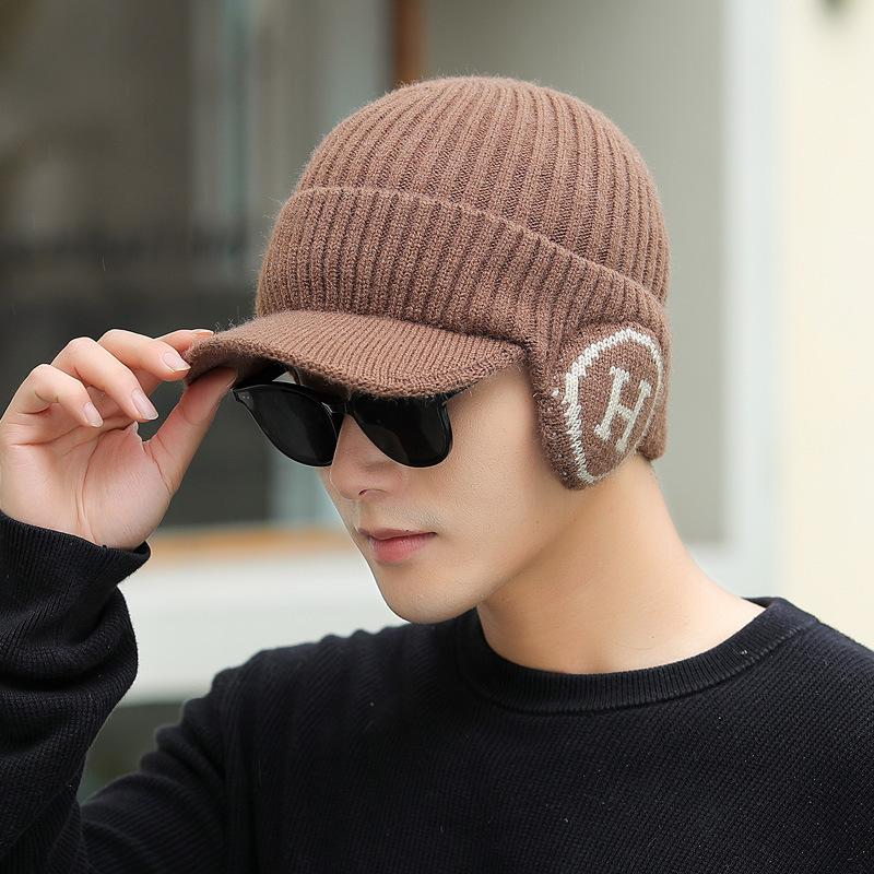 Hat Men's Thickened Warm Knitted Hat Autumn and Winter Plus Velvet Cold Proof Pullover Hat Cycling Earmuffs Men's Woolen Hat Versatile