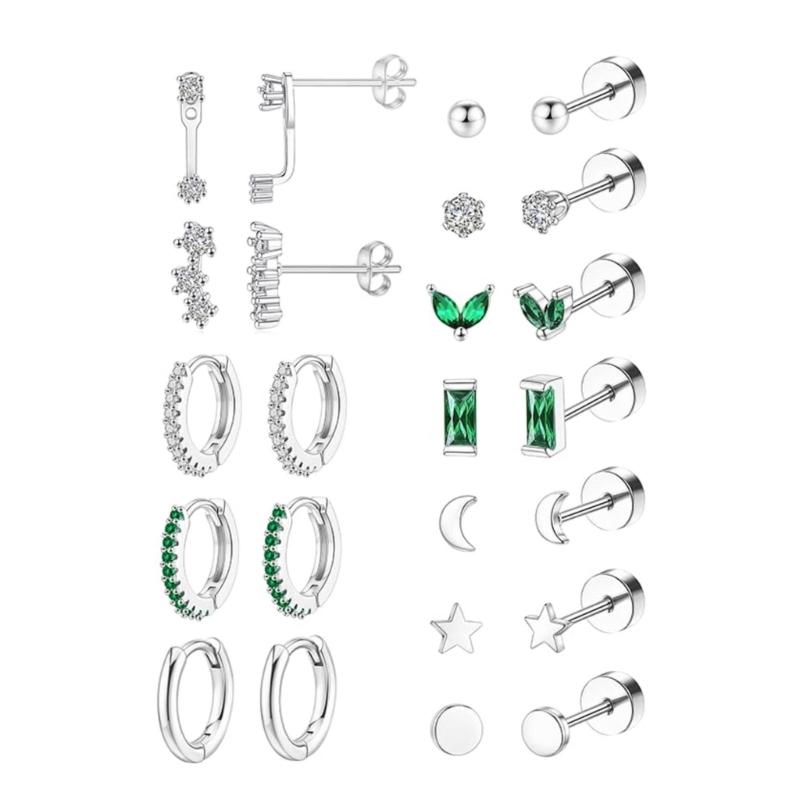 Nonallergenic Blocky Zirconia Ear Posts Set Surgical Steel Thin Jewelry For Sensitive Hearing Multiple Styles