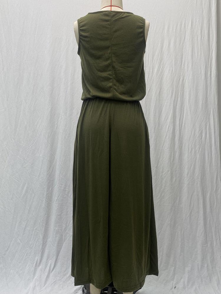 Rundhals Ärmelloses Kleid Schlitz Mehrfarbig Uni Lange Kleider Elegant Und Schön Damenkleider