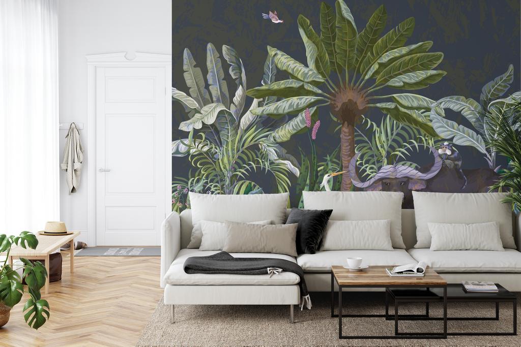 Photomural Animals Amidst Palm Trees And Plants Smooth Vinyl 368x280