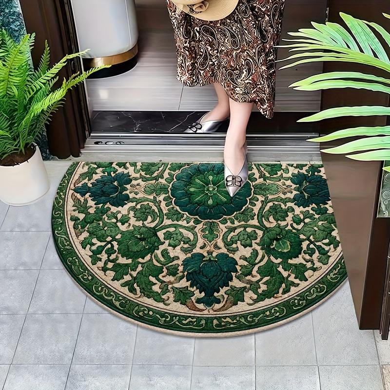 1 Pezzo Tappetino Benvenuto Floreale Verde Vintage a Semicerchio Antiscivolo per Esterno Patio Portico Cucina Bagno Ingresso Tappeto per Pavimento