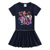 2026 Korean Style Kids' Cartoon Dress: Color Block Pleated Skirt with Short Sleeves for Girls