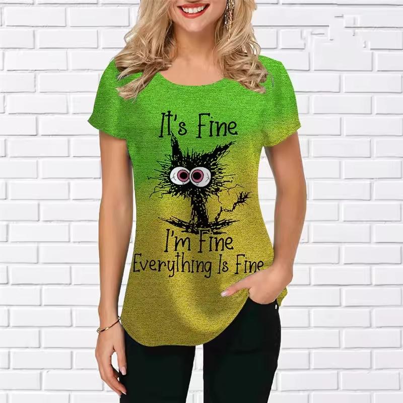 

Летний топ с круглым вырезом и принтом 3D Cat, модные повседневные женские футболки с короткими рукавами 6XL