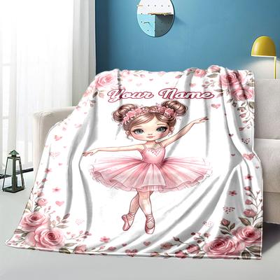 1PC Custom Name Ballerina Dreams Pink Blanket Versatile,all-season Throw Suitable for the Living Room,bedroom,camping,travel,and Gift