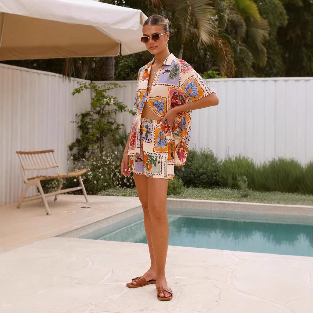 Europejski i Amerykański Letni Styl Kurortowy Zestaw Koszula i Szorty Casual - 25 Lat W Magazynie