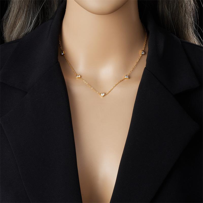 Gold Heart Crystal Jewelry Set Necklace Earrings for Women